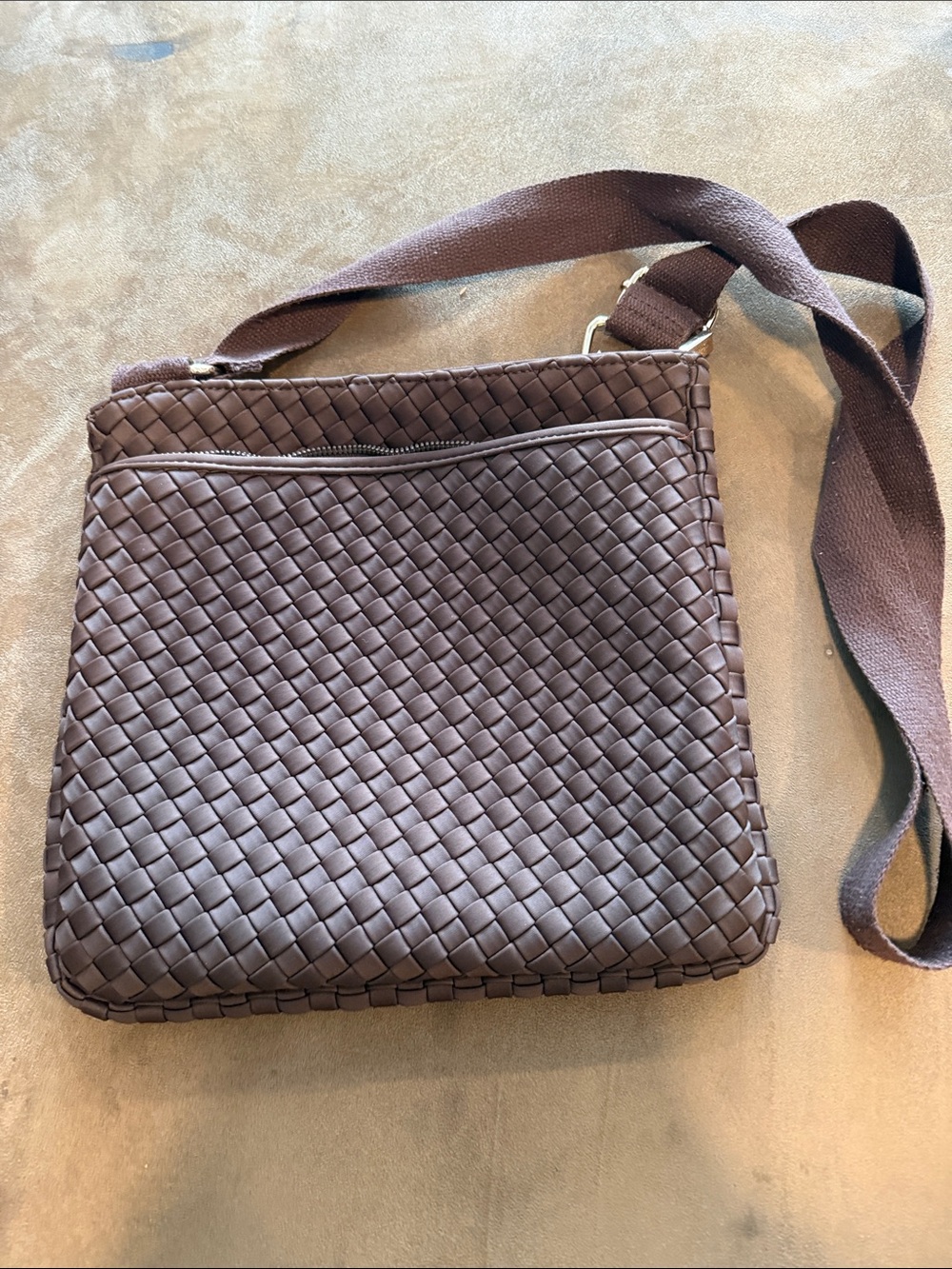 Woven Brown  Medium Bag with Adjustable Crossbody Strap